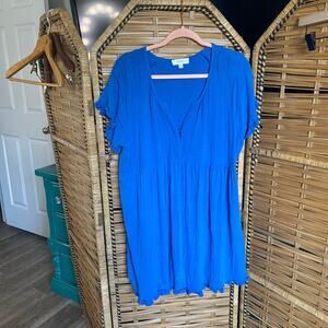 Umgee Blue Linen Blend Ruffle Sleeve Babydoll Tunic Dress Women’s 1XL plus size